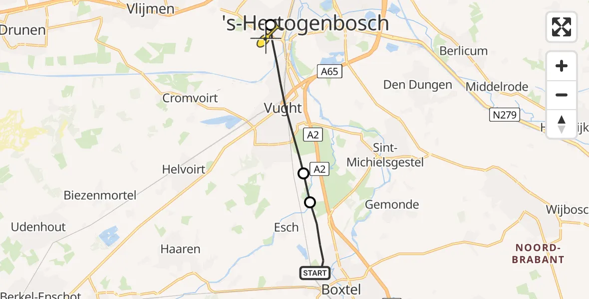 Routekaart van de vlucht: Lifeliner 3 naar 's-Hertogenbosch