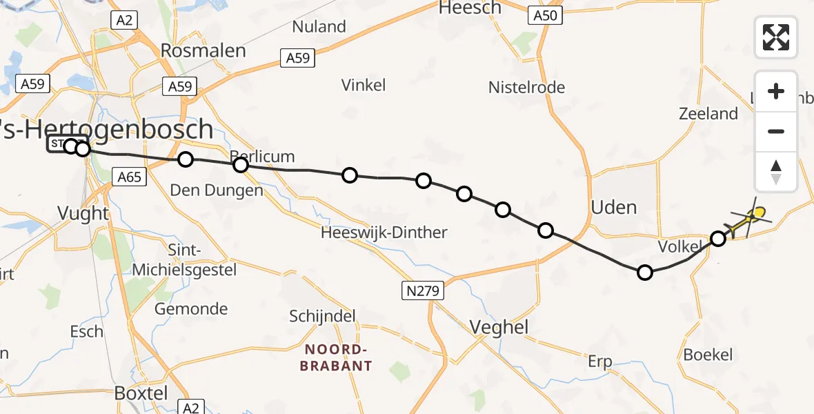 Routekaart van de vlucht: Lifeliner 3 naar Vliegbasis Volkel