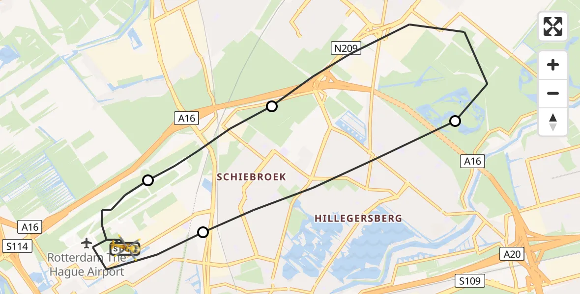 Vluchtroute Traumahelikopter Rotterdam The Hague Airport - Rotterdam The Hague Airport, 21 april 2023, 20:02