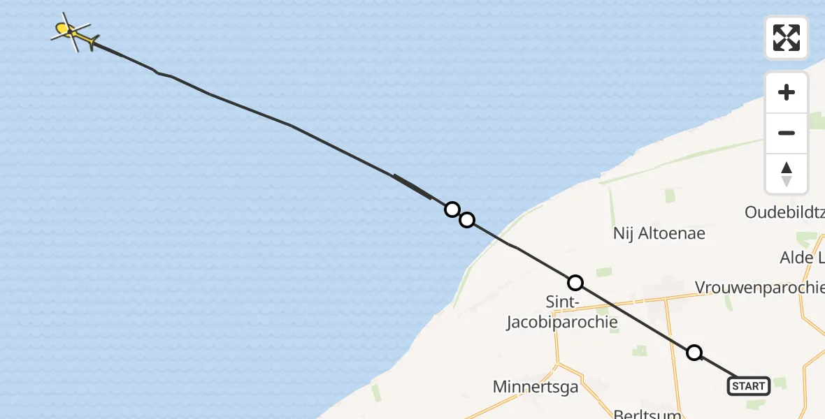 Routekaart van de vlucht: Ambulanceheli naar Oosterend