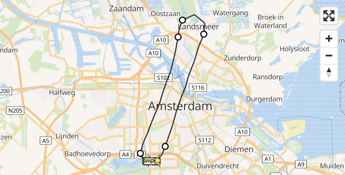 Routekaart van de vlucht: Lifeliner 1 naar VU Medisch Centrum Amsterdam