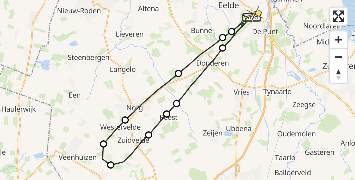 Routekaart van de vlucht: Lifeliner 4 naar Groningen Airport Eelde