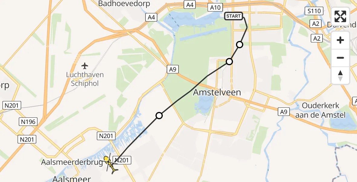 Routekaart van de vlucht: Lifeliner 1 naar Aalsmeer