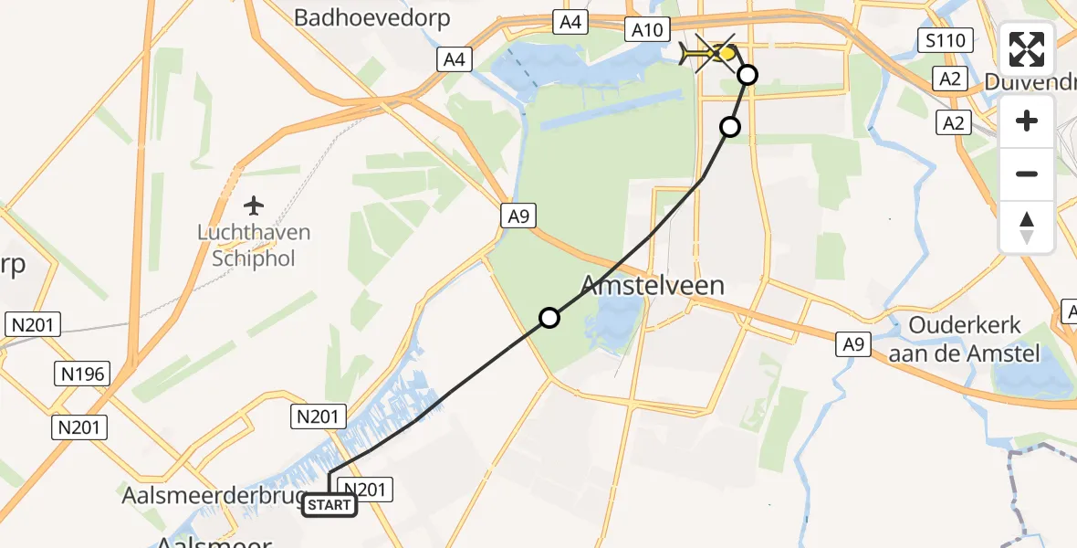 Routekaart van de vlucht: Lifeliner 1 naar VU Medisch Centrum Amsterdam