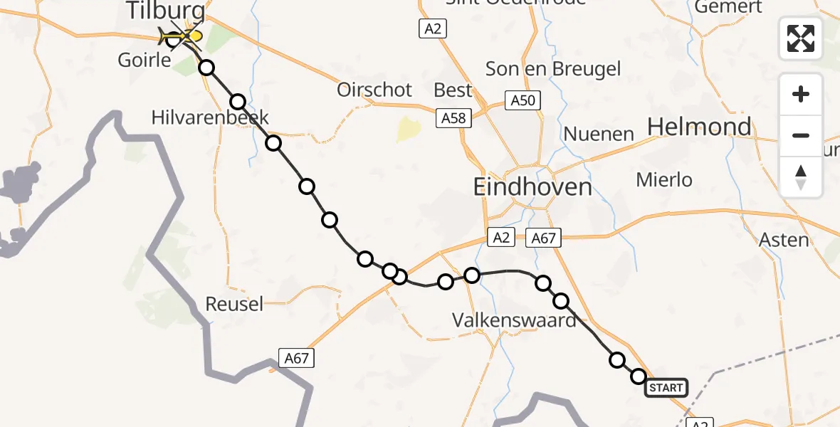 Routekaart van de vlucht: Lifeliner 3 naar Tilburg