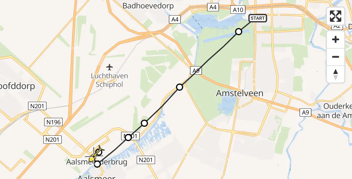 Routekaart van de vlucht: Lifeliner 1 naar Schiphol-Rijk