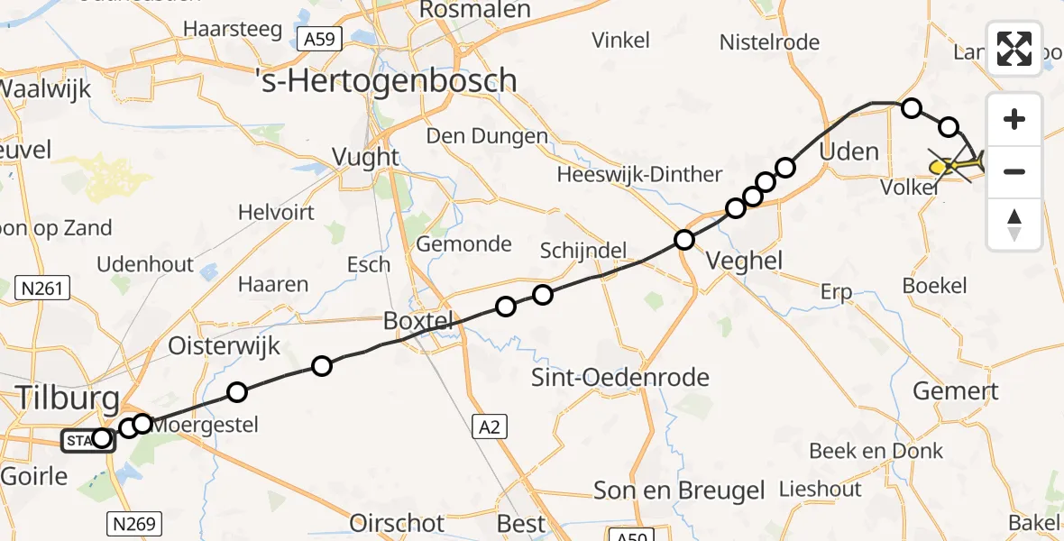 Routekaart van de vlucht: Lifeliner 3 naar Vliegbasis Volkel