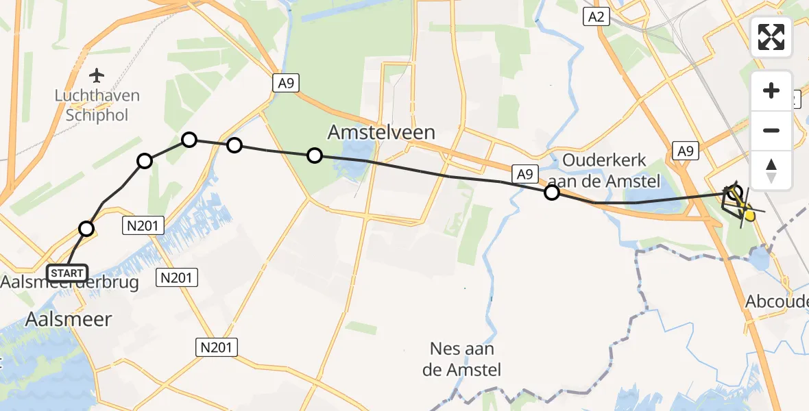 Routekaart van de vlucht: Lifeliner 1 naar Academisch Medisch Centrum (AMC)