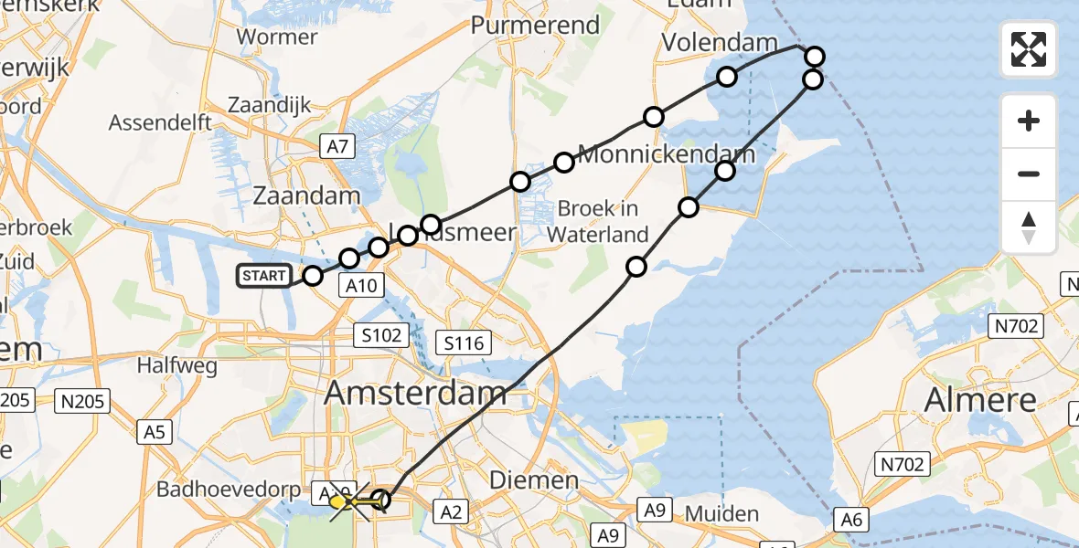 Routekaart van de vlucht: Lifeliner 1 naar VU Medisch Centrum Amsterdam