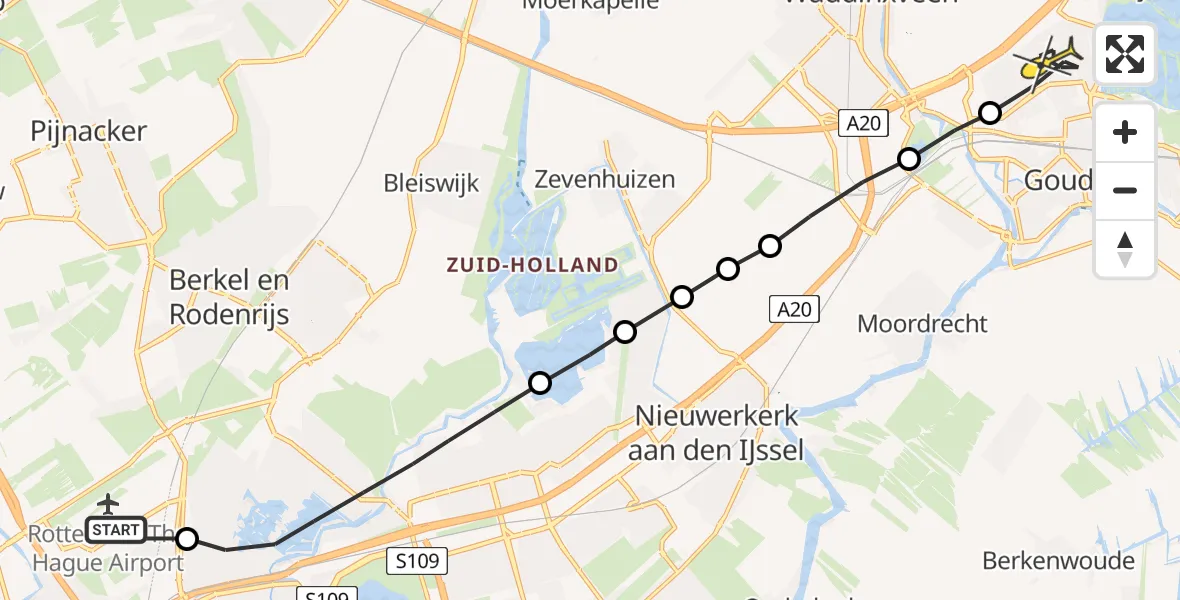 Routekaart van de vlucht: Lifeliner 2 naar Gouda