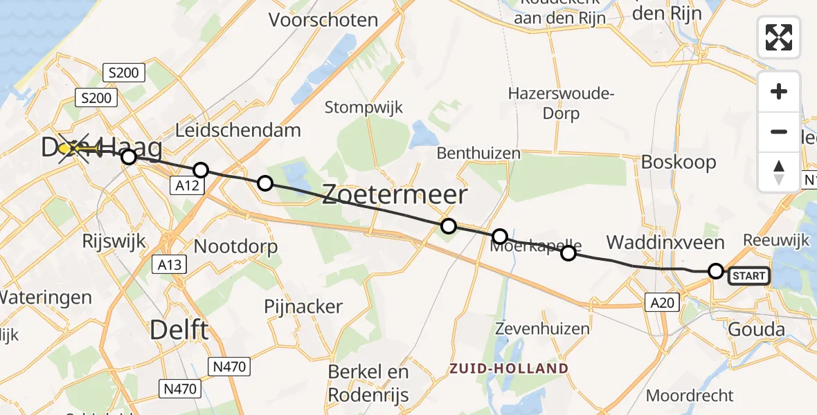 Routekaart van de vlucht: Lifeliner 2 naar Den Haag