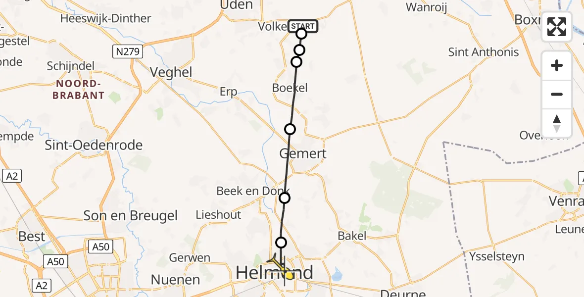 Routekaart van de vlucht: Lifeliner 3 naar Helmond