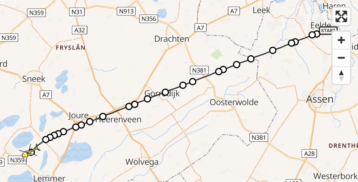 Routekaart van de vlucht: Lifeliner 4 naar Sloten