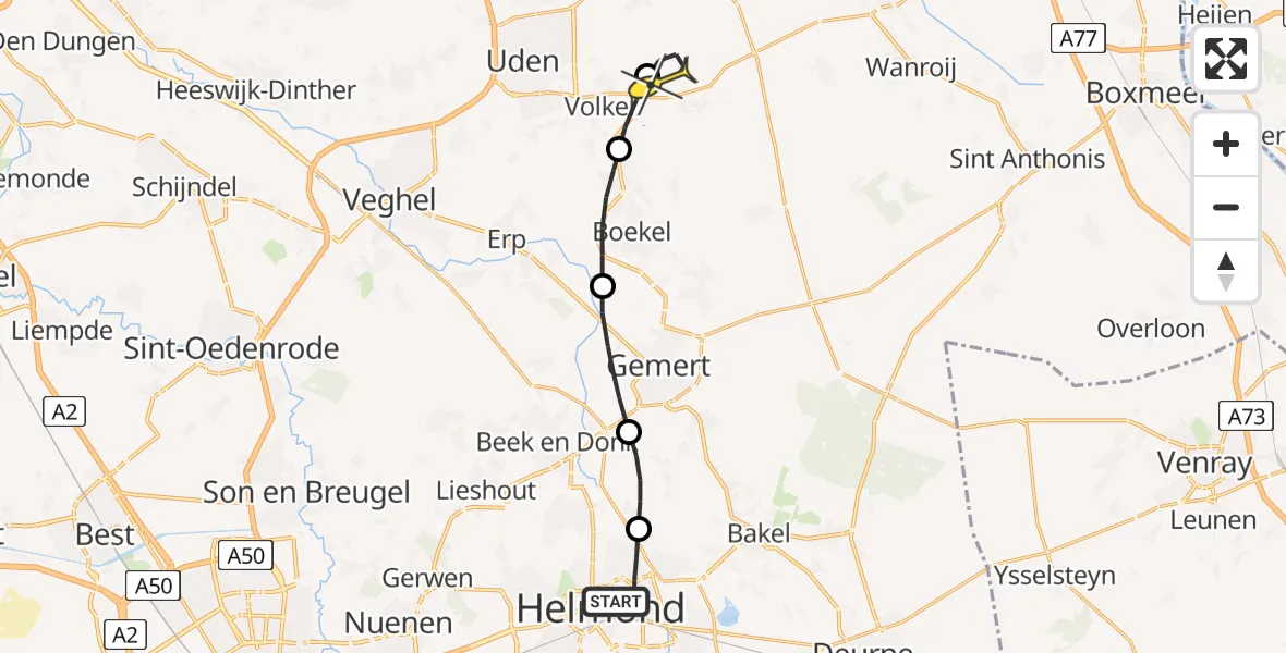 Routekaart van de vlucht: Lifeliner 3 naar Vliegbasis Volkel