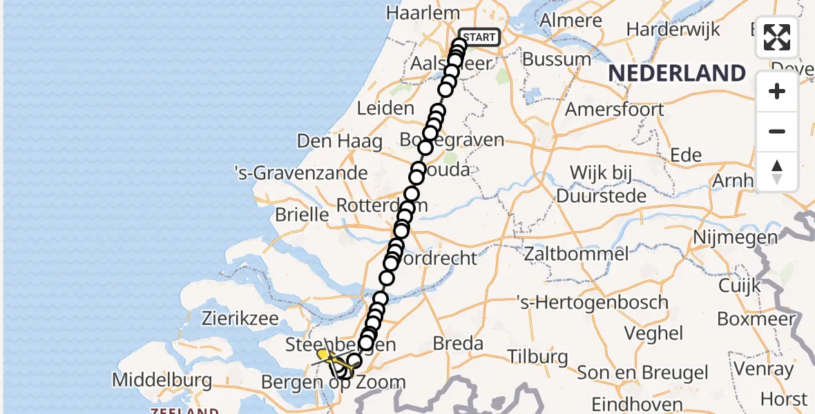 Routekaart van de vlucht: Lifeliner 1 naar Bergen op Zoom