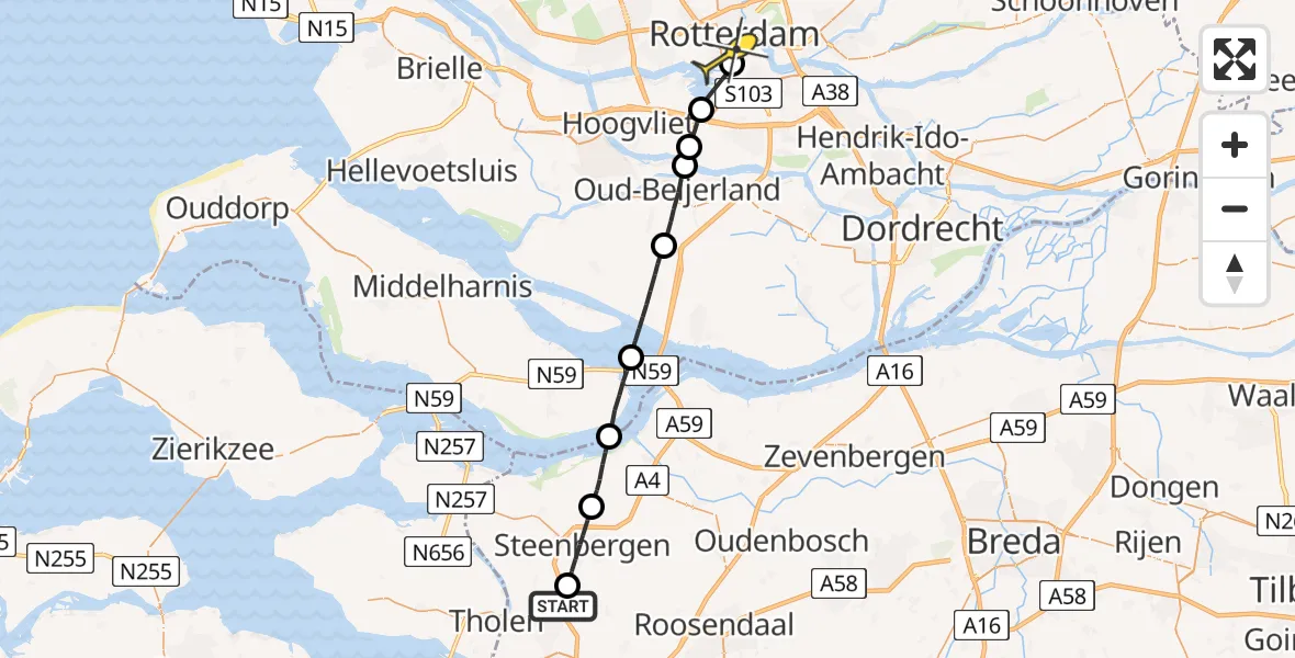 Routekaart van de vlucht: Lifeliner 1 naar Erasmus MC