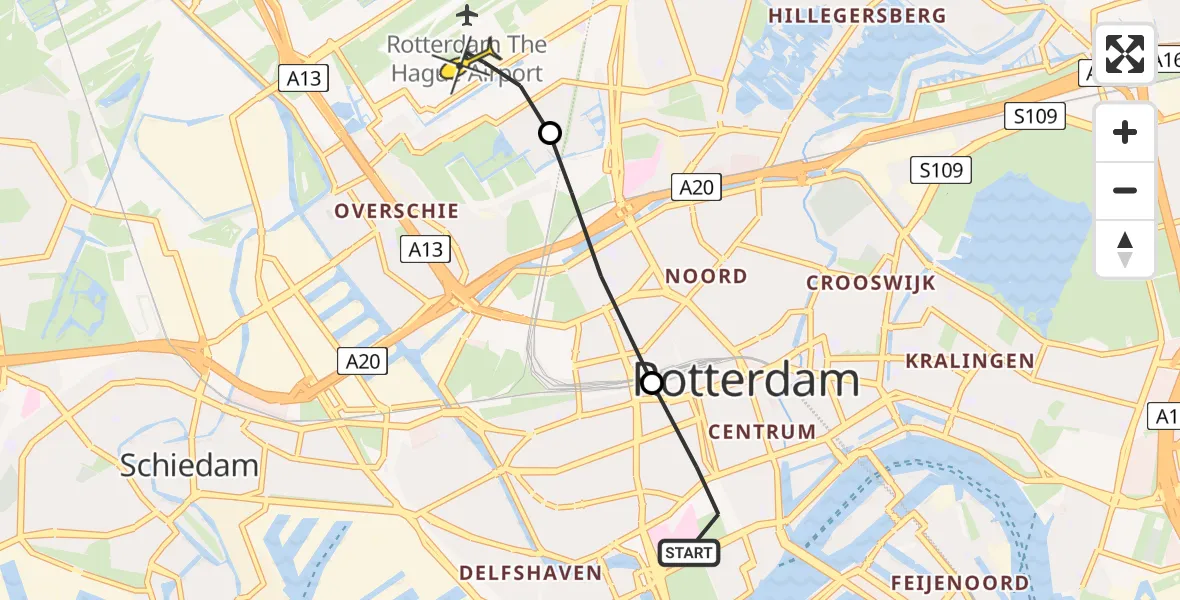 Routekaart van de vlucht: Lifeliner 1 naar Rotterdam The Hague Airport