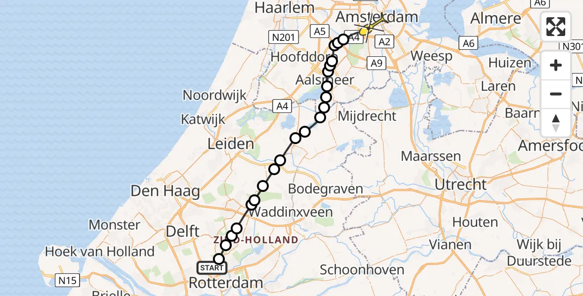 Routekaart van de vlucht: Lifeliner 1 naar Amsterdam