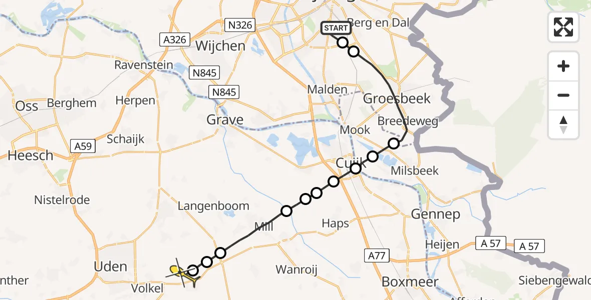 Routekaart van de vlucht: Lifeliner 3 naar Vliegbasis Volkel