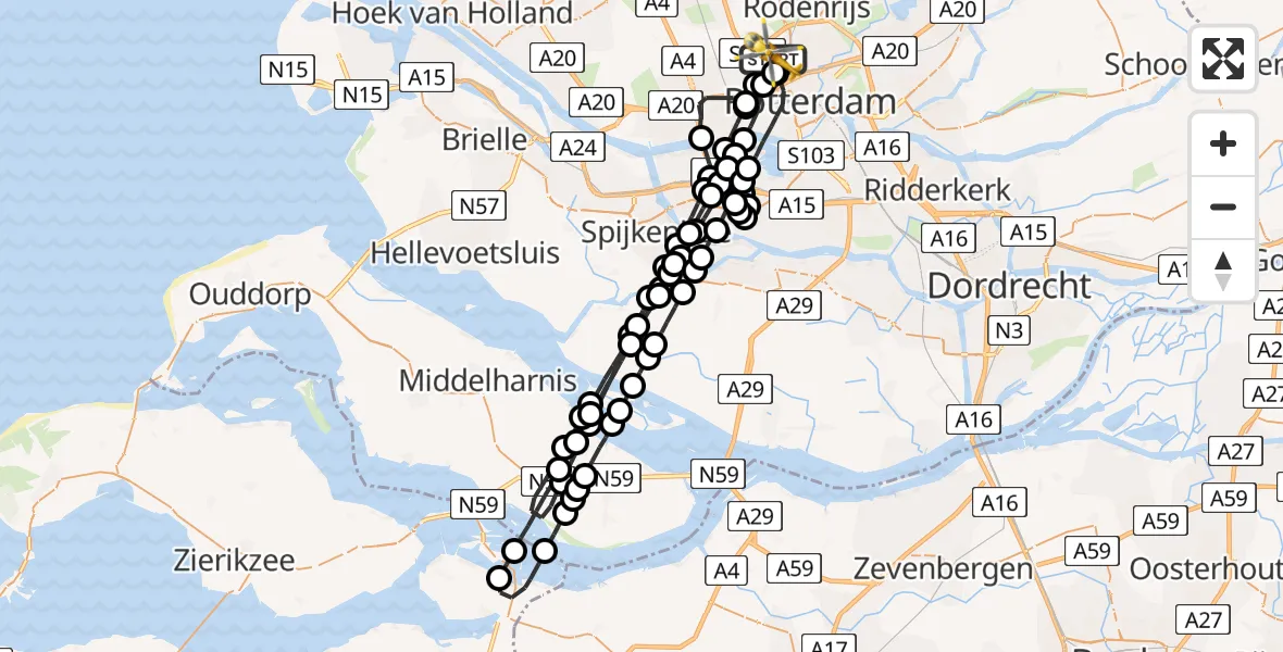 Vluchtroute Traumahelikopter Rotterdam The Hague Airport - Rotterdam The Hague Airport, 22 april 2023, 14:48