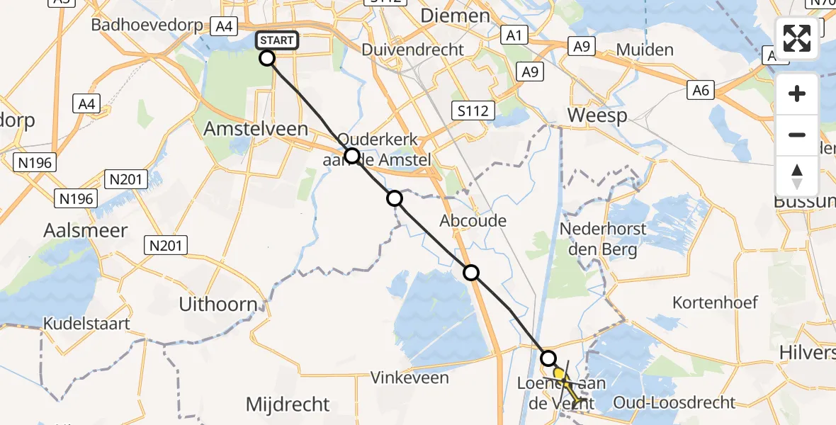 Routekaart van de vlucht: Lifeliner 1 naar Loenen aan de Vecht