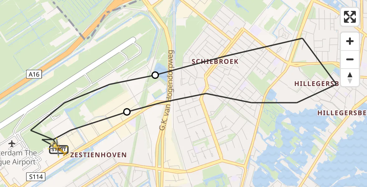 Vluchtroute Traumahelikopter Rotterdam The Hague Airport - Rotterdam The Hague Airport, 22 april 2023, 16:58