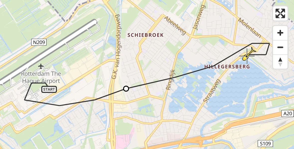 Routekaart van de vlucht: Lifeliner 2 naar Rotterdam