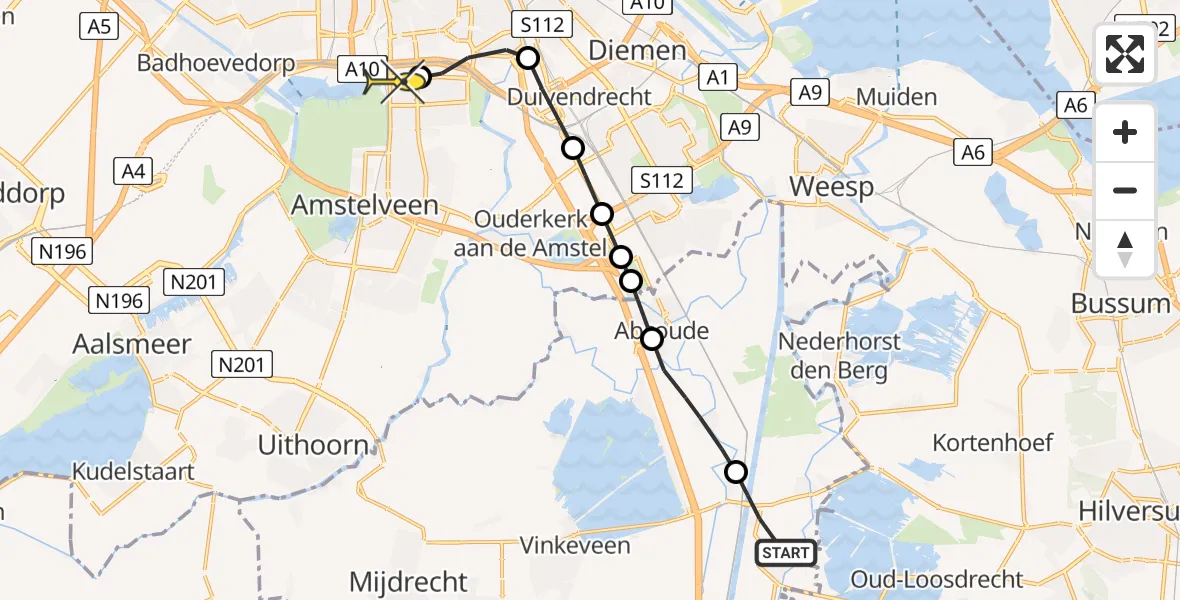 Routekaart van de vlucht: Lifeliner 1 naar VU Medisch Centrum Amsterdam