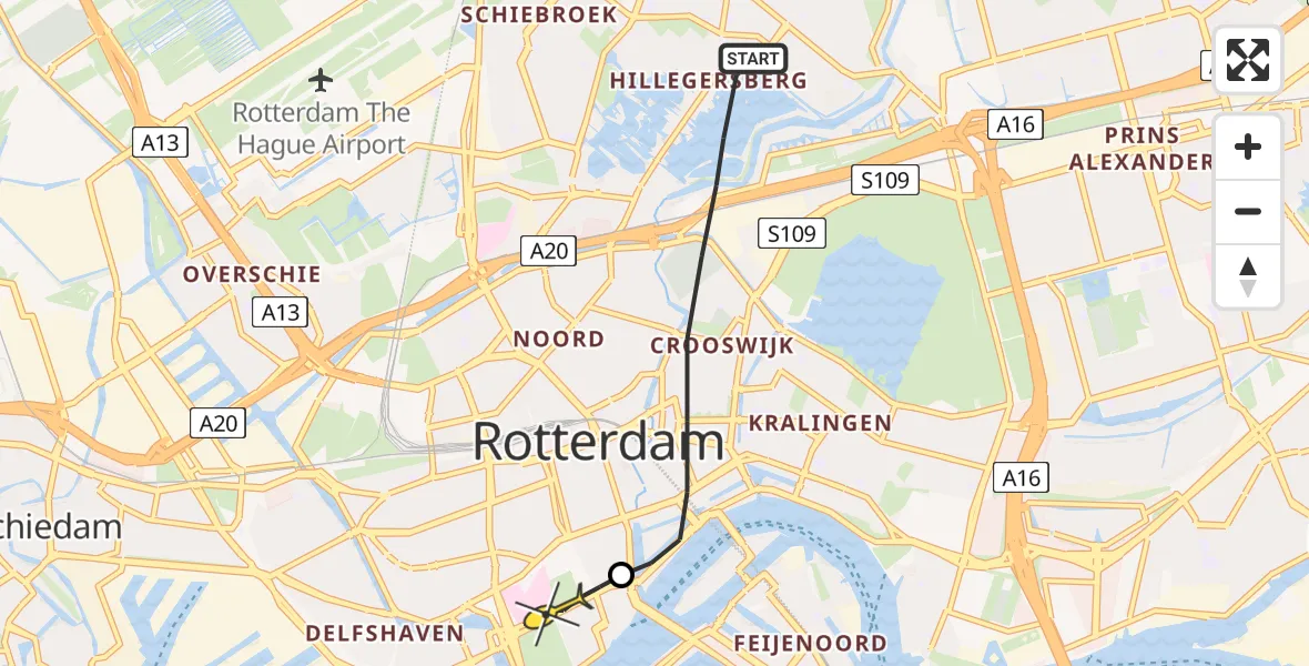 Routekaart van de vlucht: Lifeliner 2 naar Erasmus MC