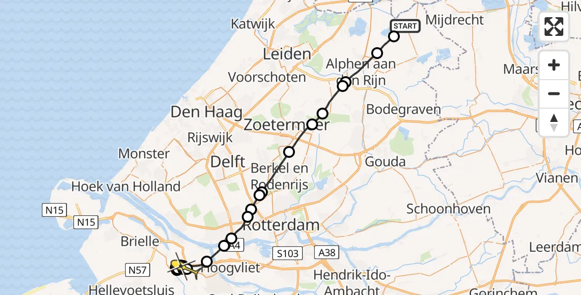 Routekaart van de vlucht: Politieheli naar Geervliet