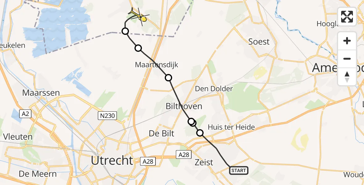 Routekaart van de vlucht: Lifeliner 1 naar Vliegveld Hilversum