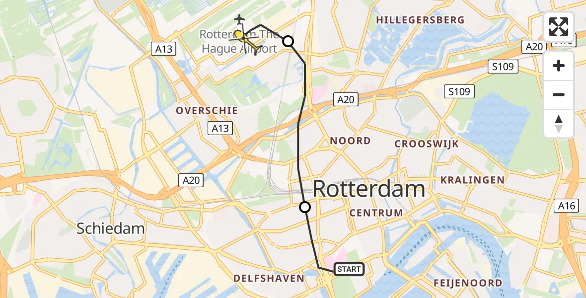 Routekaart van de vlucht: Lifeliner 2 naar Rotterdam The Hague Airport