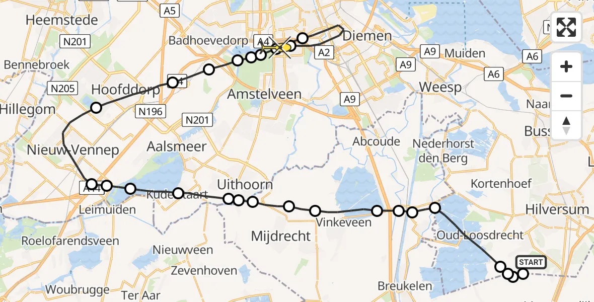 Routekaart van de vlucht: Lifeliner 1 naar VU Medisch Centrum Amsterdam