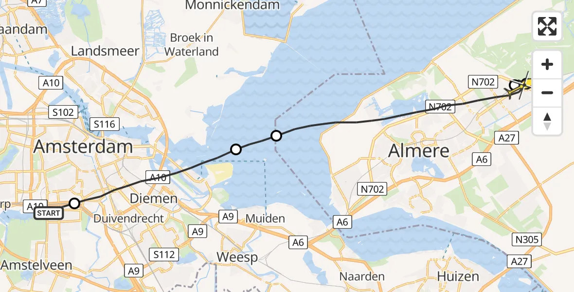 Routekaart van de vlucht: Lifeliner 1 naar Almere