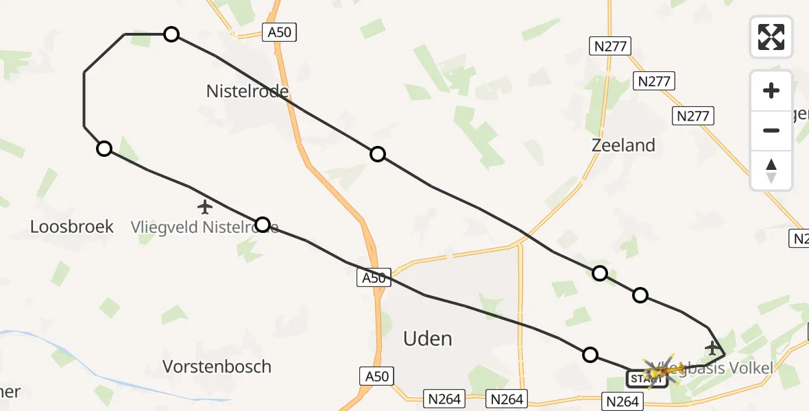 Vluchtroute Traumahelikopter Vliegbasis Volkel - Vliegbasis Volkel, 22 april 2023, 20:16