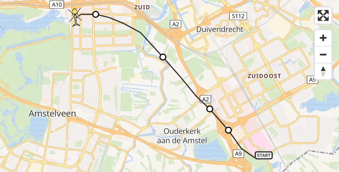 Routekaart van de vlucht: Lifeliner 1 naar VU Medisch Centrum Amsterdam