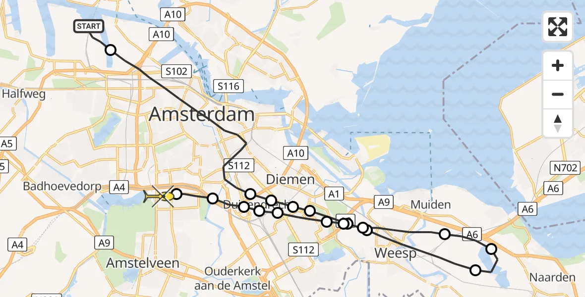 Routekaart van de vlucht: Lifeliner 1 naar VU Medisch Centrum Amsterdam