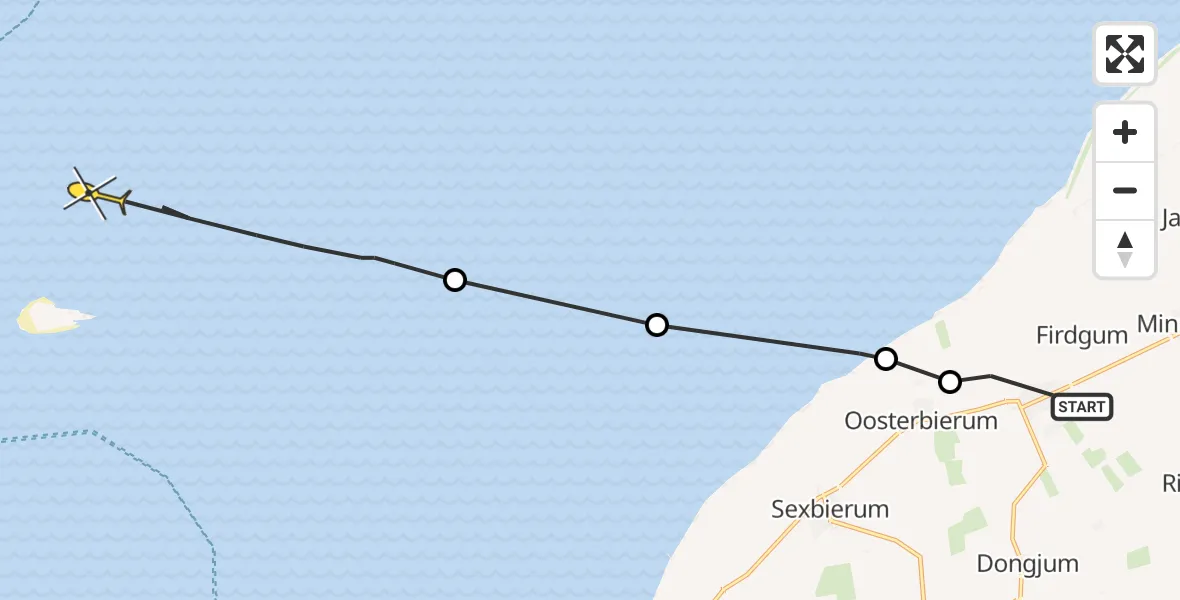 Routekaart van de vlucht: Ambulanceheli naar West-Terschelling