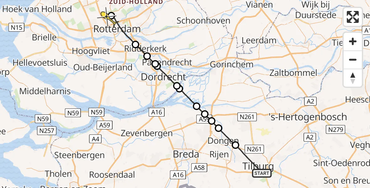 Routekaart van de vlucht: Lifeliner 2 naar Rotterdam The Hague Airport