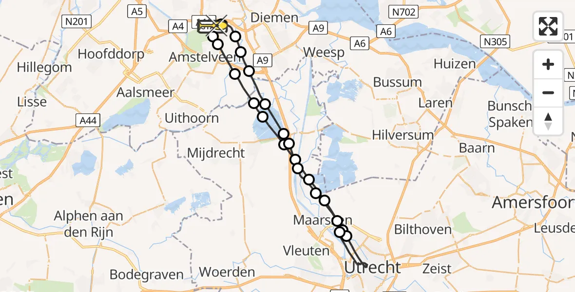 Routekaart van de vlucht: Lifeliner 1 naar VU Medisch Centrum Amsterdam