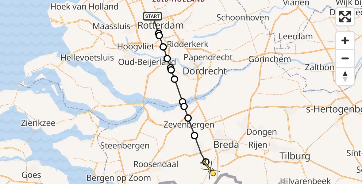 Routekaart van de vlucht: Lifeliner 2 naar Rijsbergen