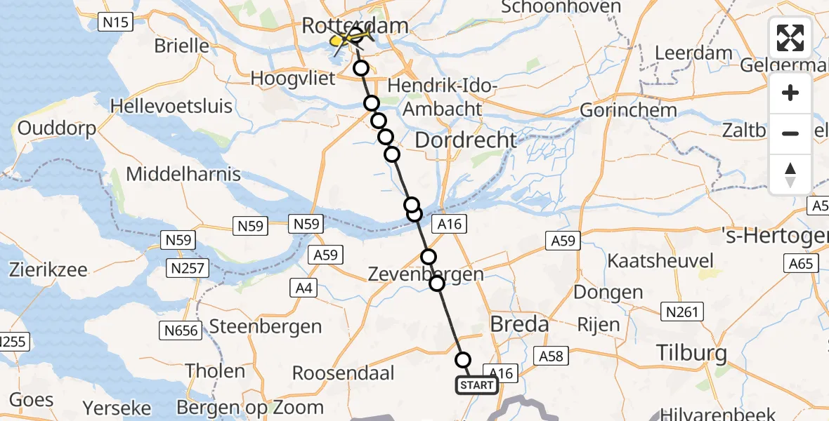 Routekaart van de vlucht: Lifeliner 2 naar Erasmus MC