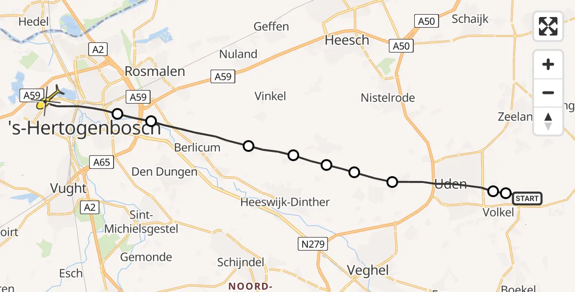 Routekaart van de vlucht: Lifeliner 3 naar 's-Hertogenbosch