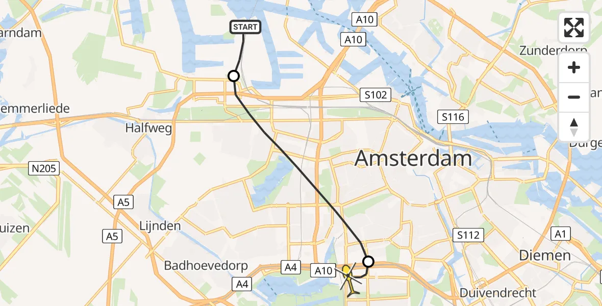 Routekaart van de vlucht: Lifeliner 1 naar VU Medisch Centrum Amsterdam