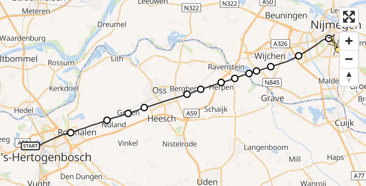 Routekaart van de vlucht: Lifeliner 3 naar Radboud Universitair Medisch Centrum