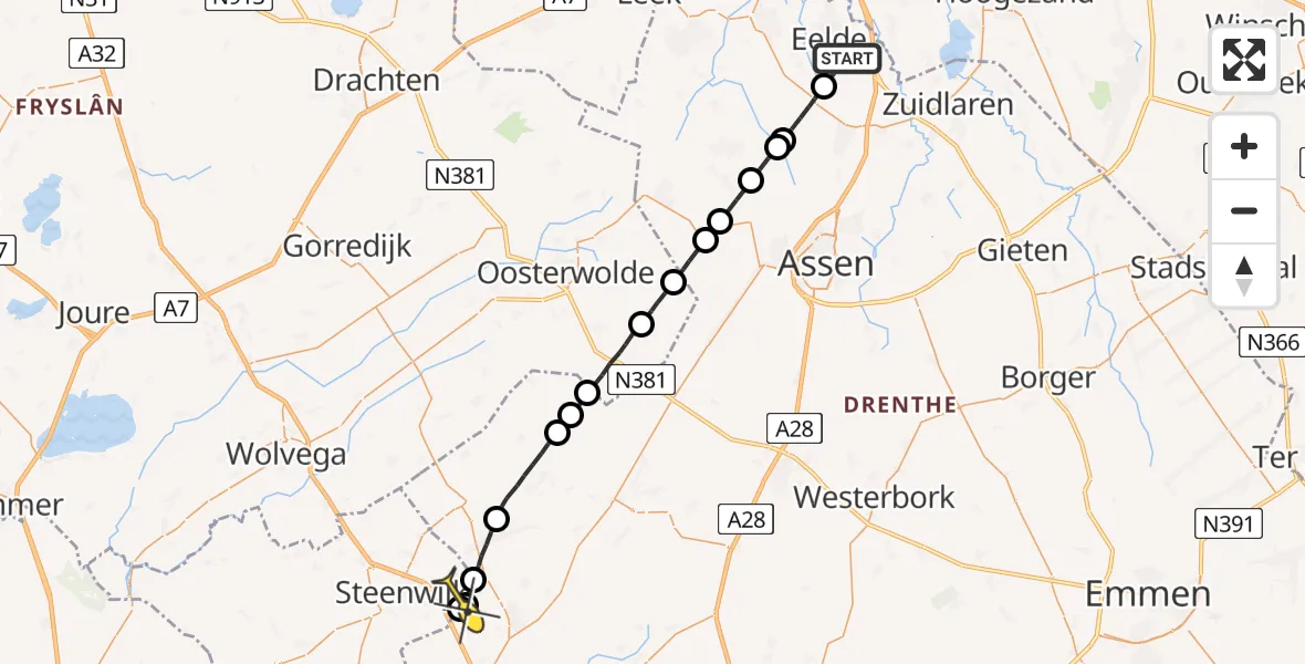 Routekaart van de vlucht: Lifeliner 4 naar Kallenkote