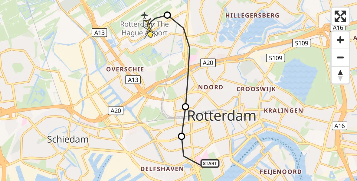 Routekaart van de vlucht: Lifeliner 2 naar Rotterdam The Hague Airport