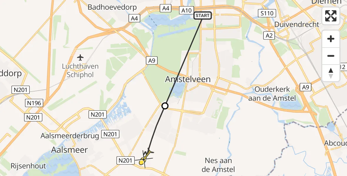 Routekaart van de vlucht: Lifeliner 1 naar Amstelveen