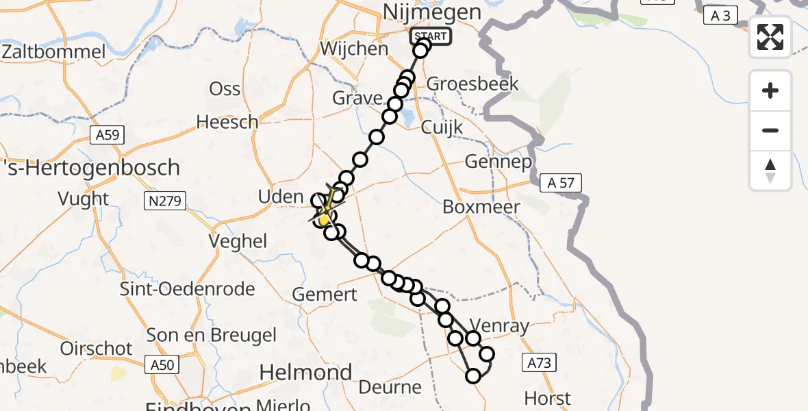 Routekaart van de vlucht: Lifeliner 3 naar Vliegbasis Volkel