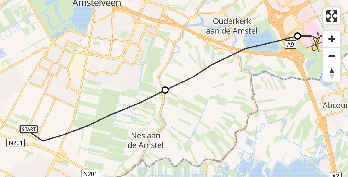 Routekaart van de vlucht: Lifeliner 1 naar Academisch Medisch Centrum (AMC)